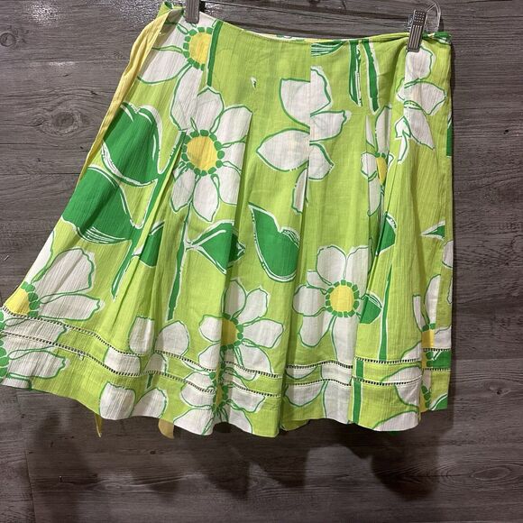 Lilly Pulitzer Women’s A-Line Pleated Wrap Skirt Sz 4 Green Floral Daisy - Picture 6 of 8